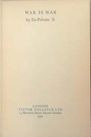 War is War | 9999903333852 | Ex-Private X (A.M. Burrage)