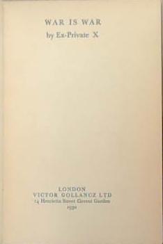 War is War | 9999903333852 | Ex-Private X (A.M. Burrage)